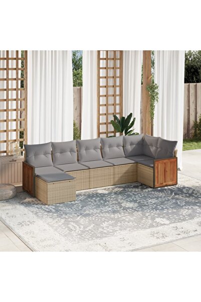 vidaxl Set canapele de gradina, 7 piese, cu perne, bej, poliratan