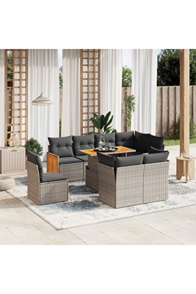 vidaxl Set canapele de gradina, 9 piese, cu perne, gri, poliratan