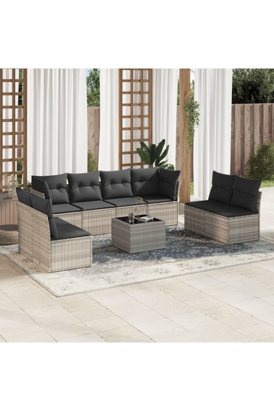 vidaxl Set canapele de gradina cu perne, 9 piese gri deschis poliratan