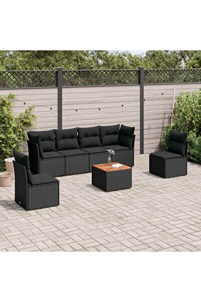 vidaxl Set canapele de gradina cu perne, 7 piese, negru, poliratan