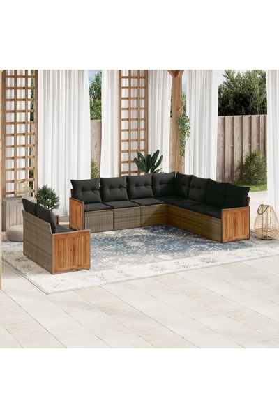 vidaxl Set canapele de gradina, 9 piese, cu perne, gri, poliratan