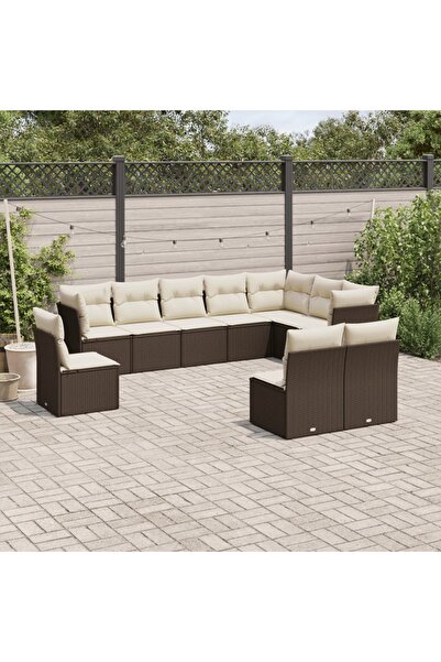 vidaxl Set canapele de gradina cu perne, 10 piese, maro, poliratan