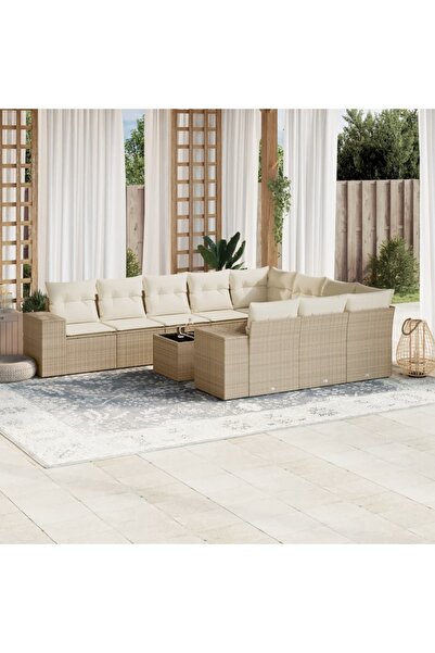 vidaxl Set canapele de gradina cu perne, 11 piese, bej, poliratan