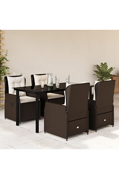 vidaxl Set mobilier de gradina, 5 piese, cu perne, maro, poliratan