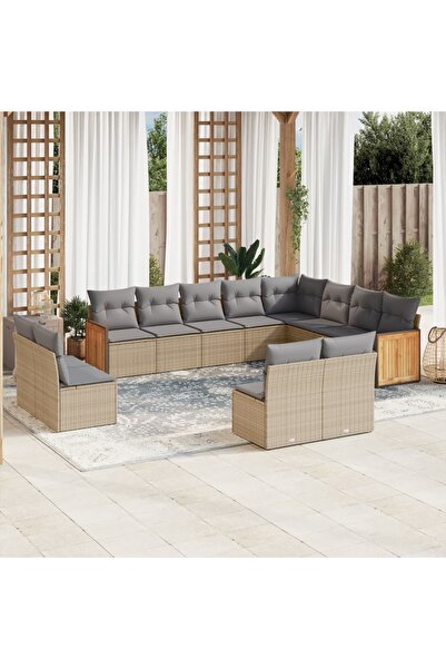 vidaxl Set canapele de gradina cu perne, 12 piese, bej, poliratan