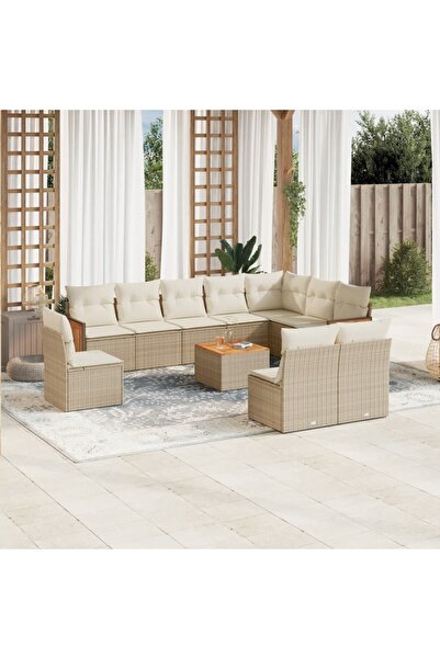vidaxl Set canapele de gradina cu perne, 11 piese, bej, poliratan