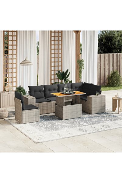 vidaxl Set canapele de gradina, 7 piese, cu perne, gri, poliratan