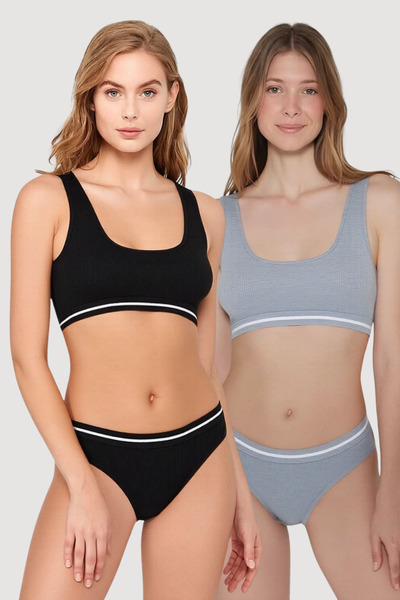 Pearlune Kadın 2 Adet Fitilli Bralet & Külot Alt Üst İç Giyim Takımı - %95 Pa...