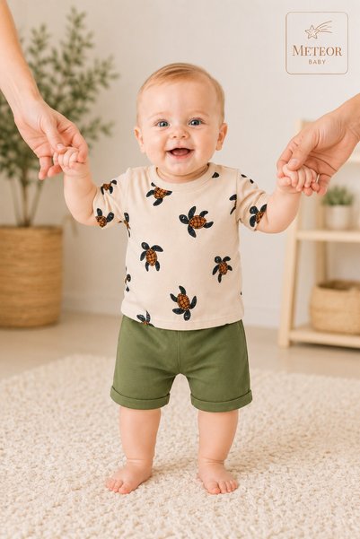 METEOR BABY Baby Boy Set Turtle Patterned Shorts and Top Set