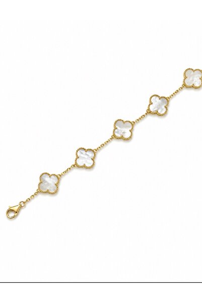 Desing 925 Ayar Gümüş 14K Altın Kaplama Taşlı Yonca Bileklik 12 M 8 Gr