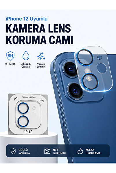 Generic Brand iPhone 12 Camera Lens Protector 9H Tempered Glass Blue - 984510...