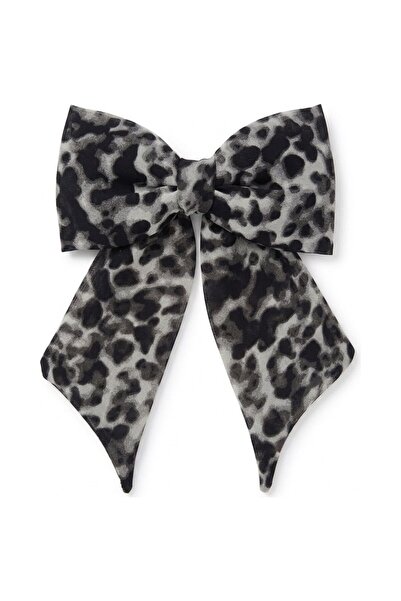 JZ MODA Leopard Patterned Gray Chiffon Bow Automatic Buckle
