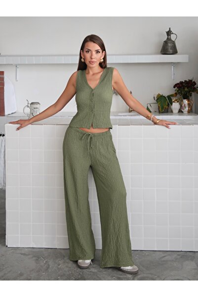 YAREN CO. Women's Bubble Fabric Vest and Pants Set