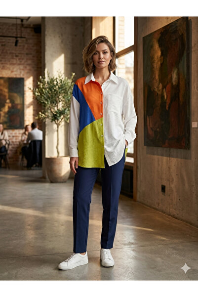 MODA GEOMETRİK RENK BLOKLU TUNİK GÖMLEK