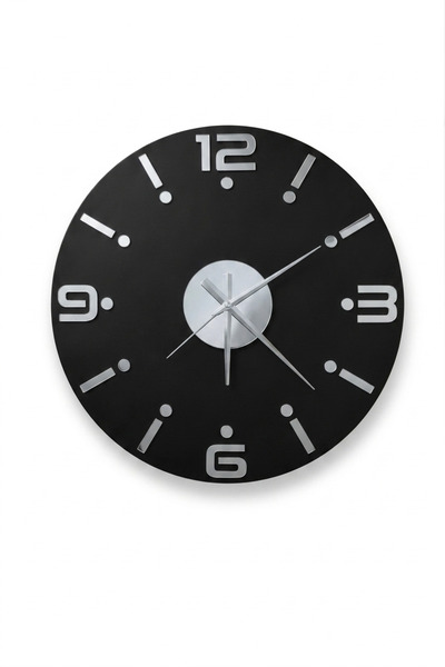 AS TASARIM LAZER Decorative wooden wall clock - black wood with silver plexig...