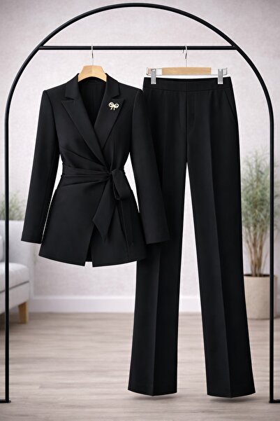 Milenastyle NOİR BLAZER TAKIM BROŞLU