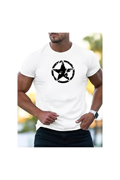 LOTS MODA Ανδρικό βαμβακερό μπλουζάκι με σχέδιο CIRCULAR STAR