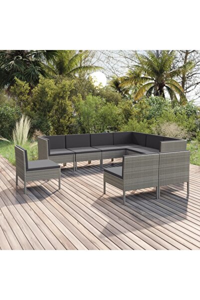 vidaxl Set mobilier de gradina cu perne, 9 piese, gri, poliratan