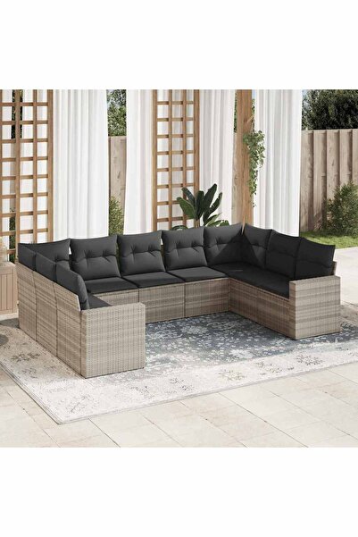 vidaxl Set canapele de gradina cu perne, 9 piese gri deschis poliratan