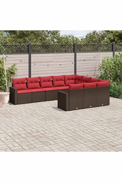 vidaxl Garden sofa set with cushions, 10 pieces, brown, polyrattan