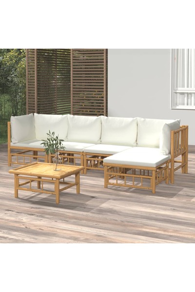 Concept Set mobilier de grădină cu perne alb crem, 6 piese, bambus