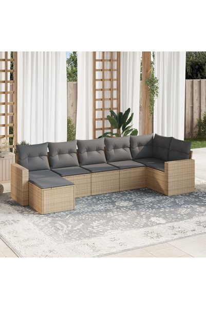 vidaxl Set canapele de gradina, 7 piese, cu perne, bej, poliratan