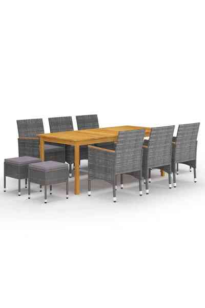 vidaxl Set mobilier de gradina, 11 piese, gri