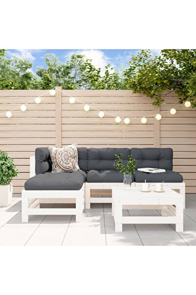 vidaxl Set mobilier relaxare de gradina 5 piese alb lemn masiv de pin