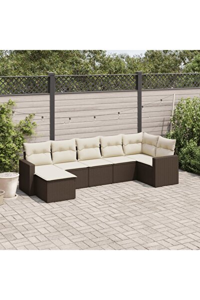 vidaxl Set canapele de gradina cu perne, 7 piese, maro, poliratan
