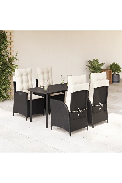 vidaxl Garden furniture set with cushions, 5 pieces, black, polyrattan