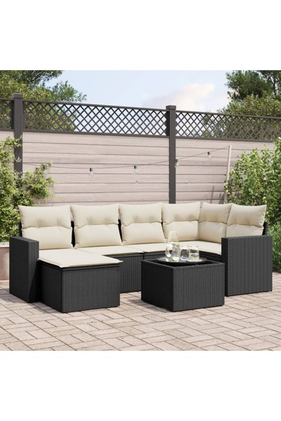vidaxl Set canapele de gradina cu perne, 7 piese, negru, poliratan