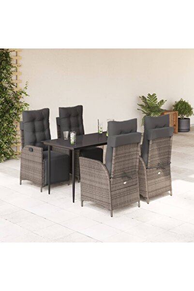 vidaxl Set mobilier de gradina cu perne, 5 piese, gri, poliratan