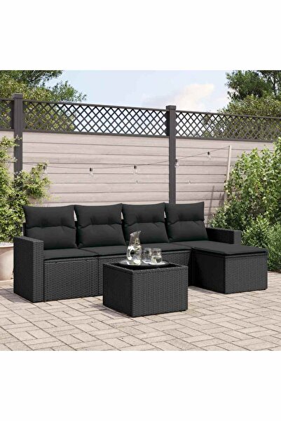 vidaxl Set mobilier de gradina cu perne, 6 piese, negru, poliratan