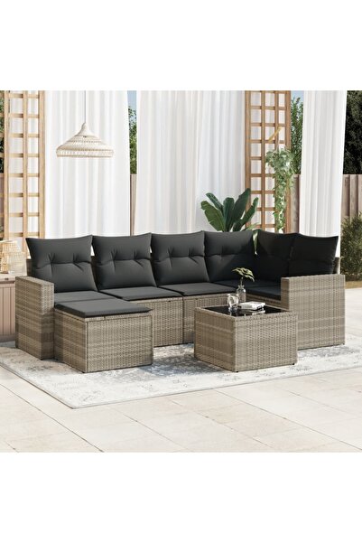 vidaxl Set canapele de gradina cu perne, 7piese gri deschis poliratan