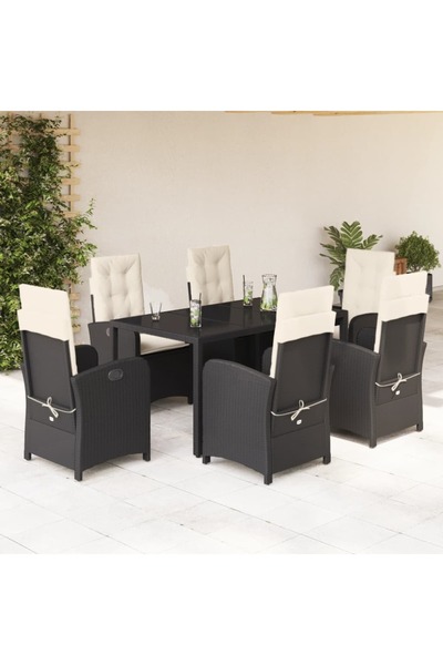 vidaxl Garden furniture set with cushions, 7 pieces, black, polyrattan