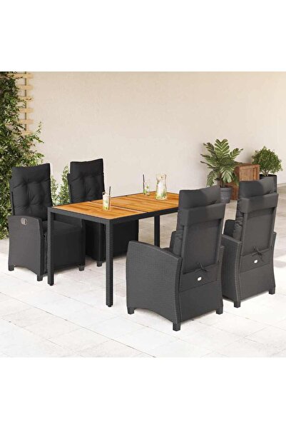 vidaxl Garden furniture set with cushions, 5 pieces, black, polyrattan