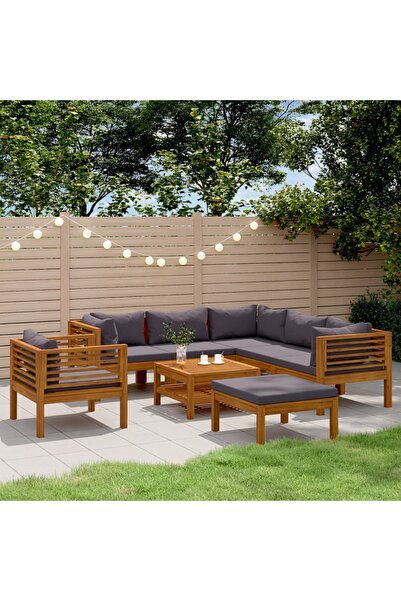 vidaxl Set mobilier gradina cu perne, 8 piese, lemn masiv acacia