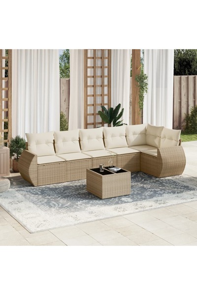 vidaxl Garden sofa set, 7 pieces, with cushions, beige, polyrattan