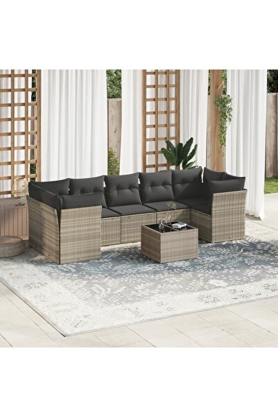 vidaxl Set mobilier de gradina cu perne, 8 piese gri deschis poliratan