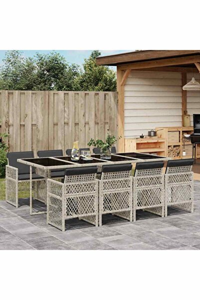 vidaxl Set mobilier gradina cu perne, 9 piese, gri deschis, poliratan