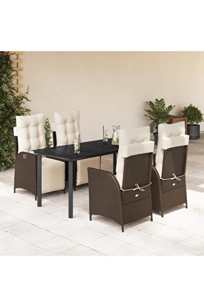 vidaxl 5-piece garden furniture set with cushions, brown, polyrattan