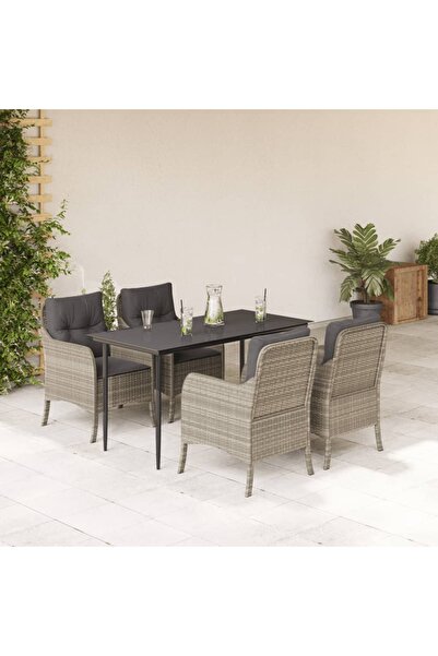 vidaxl Garden furniture set with cushions, 5 pieces, light grey polyrattan