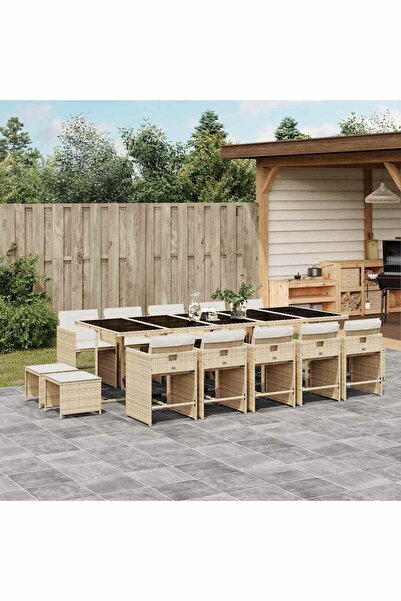 vidaxl Set mobilier de gradina cu perne, 15 piese, bej, poliratan