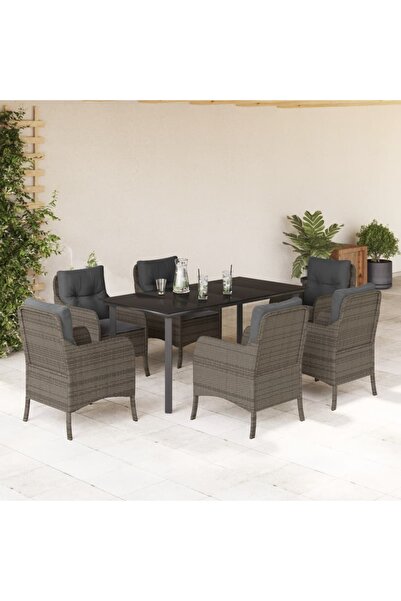 vidaxl Set mobilier de gradina cu perne, 7 piese, gri, poliratan