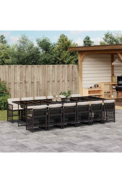vidaxl Set mobilier de gradina cu perne, 13 piese, negru, poliratan