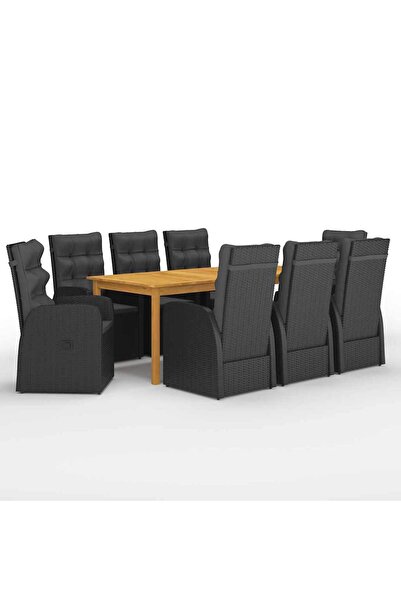 vidaxl Set mobilier de gradina, 9 piese, negru