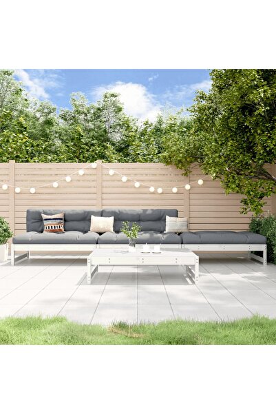 vidaxl Set mobilier relaxare de gradina, 4 piese, alb, lemn masiv pin