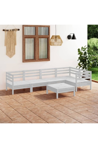 vidaxl Set mobilier de gradina, 6 piese, alb, lemn masiv de pin