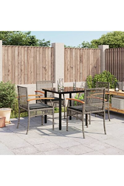 vidaxl Set mobilier de gradina cu perne, 5 piese, gri, poliratan