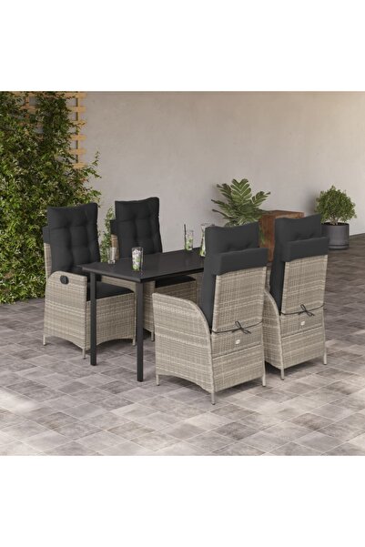 vidaxl Set mobilier de gradina cu perne, 5 piese gri deschis poliratan